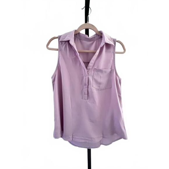 Tops - Chic Sleeveless Lilac Blouse with Pocket - M